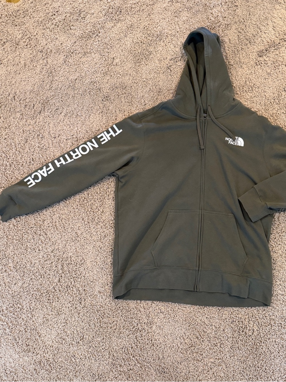 The North Face Olive Green Zip-Up Hoodie with Sleeve Logo